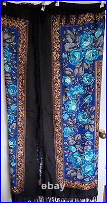 Luxury Russian Pavlovo Posad Shawl Floral Pattern Wool 57x57 1432-2 Royal bl