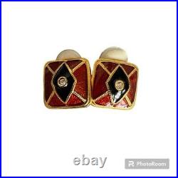 MET Russian Imperial 14k Gold Overlay Enamel Swarovski Clip Earrings Faberge