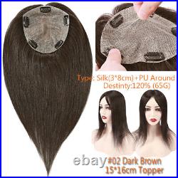 Natural Hairline Remy Human Hair Topper Toupee Hairpiece Clip In Silk Base Wig H