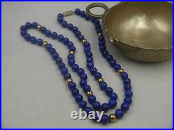 Necklace Lapis Lazuli Royal Blue 7 mm beads & (10) 14K Gold beads 28 inches