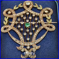 ONE OF A KIND Imperial Russian Faberge 14k Rose Gold, Emerald&3ct Diamonds brooch