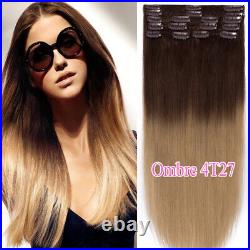 Ombre DOUBLE WEFT Clip In Real Remy Human Hair Extensions THICK Full Head 2224