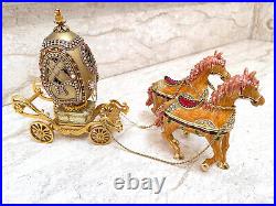 OneofAKind1989 Imperial Russian Faberge Egg 24k Gold decor Carriage + Solitaire
