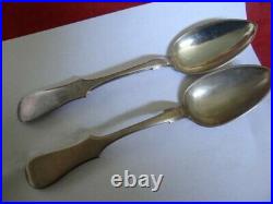 Pair Large 84 Silver Imperial Russian Vilna Fiddle Pattern Spoons By M. Gold