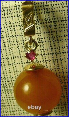 Pendant 56 (14k) Gold Diamond Amber Coral Ruby Imperial Russian 1909