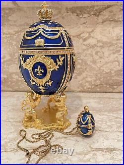 Pierrelorren Faberge Egg SET Faberge Trinket box & Faberge Egg Necklace Sapphire