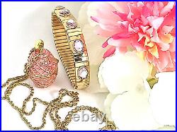 Pink Russian Faberge egg Pendant Locket Necklace Sweet 16 Birthday gift 24k GOLD
