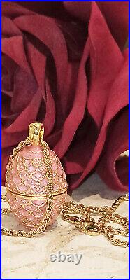 Pink Russian Faberge egg Pendant Locket Necklace Sweet 16 Birthday gift 24k GOLD