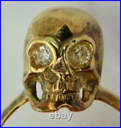 RARE WWI Imperial Russian White Army Ace's 14k gold(56)&Diamonds Skull ring