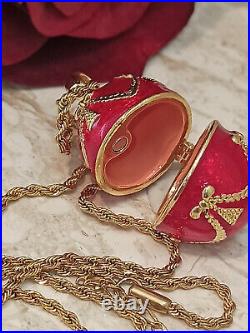 REd Faberge egg pendant SET Faberge necklace & GOLD bracelet Handmade Enamel egg