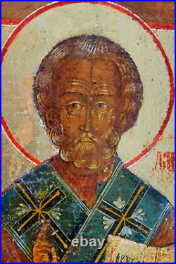 RUSSIAN IMPERIAL CHRISTIAN ICON St. NICHOLA CROSS GOLD EGG TEMPERA PAINTING PIN