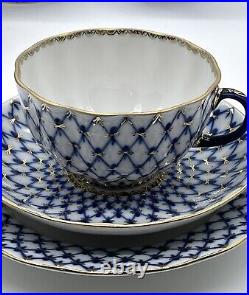 RUSSIAN IMPERIAL LOMONOSOV COFFEE /TEA SET, Blue & Gold NET Tulip 19 Pieces