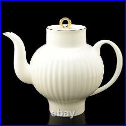 RUSSIAN Imperial Lomonosov Bone Porcelain Teapot White Golden Ribbon 22k Gold