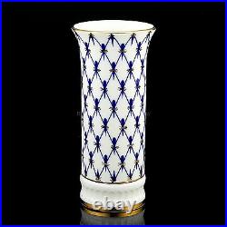 RUSSIAN Imperial Lomonosov Bone Porcelain Vase for Flower Cobalt Net 22k gold