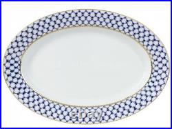 RUSSIAN Imperial Lomonosov Porcelain Table Set 6/24 Cobalt Net 2 Gold Blue
