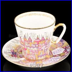 RUSSIAN Imperial Lomonosov Porcelain Tea Cup and Saucer Pink Palaces Gold Castle