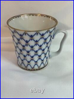 RUSSIAN LOMONOSOV IMPERIAL Mug / Cup and Saucer BLUE GOLD China (A)