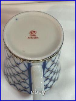 RUSSIAN LOMONOSOV IMPERIAL Mug / Cup and Saucer BLUE GOLD China (A)