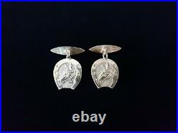 Rare Antique Gold Wash Gilt 84 Imperial Russian Silver Horseshoe Lucky Cufflinks