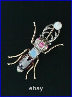 Rare Antique Imperial Russian Gold Bug Beetle Brooch Pin Romanov Tsar Jewelry RU