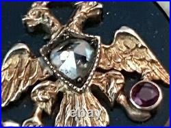 Rare Faberge Russian Imperial Eagle 14K Gold Diamond Red Cross Jetton Pendant RU
