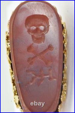 Rare Imperial Russian 18k gold plated silver Bear fob/Skull&Bones Carnelian seal