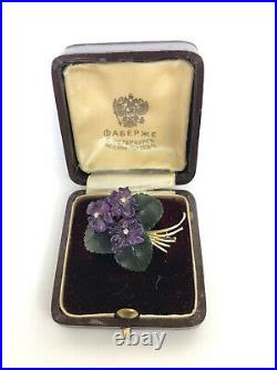 Rare Imperial Russian Faberge 14K Gold 56 Jade, Diamond, Amethyst Lady Brooch