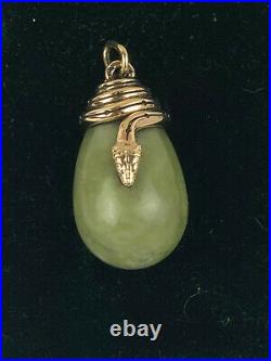 Rare Imperial Russian Faberge 14k Gold 56 Jade Egg Snake Pendant Kollin 1895's