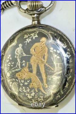 Rare Imperial Russian silver, gold&Niello award Aeby&Landry hunter pocket watch