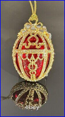 Rare Red Fabergé Half An Egg Miniature Imperial Rosebud Crystal Ornament
