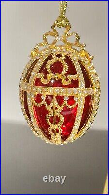 Rare Red Fabergé Half An Egg Miniature Imperial Rosebud Crystal Ornament