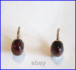 Rare Russian Imperial 1850's 56 Gold Sugarloaf Garnet Earrings Lever Back