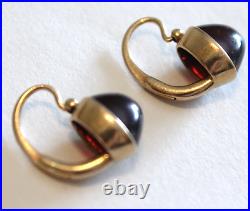 Rare Russian Imperial 1850's 56 Gold Sugarloaf Garnet Earrings Lever Back