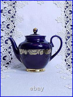 Rare Russian Imperial Lomonosov Cobalt Blue / Gold 22 Piece Tea Set