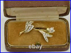 Rare antique Imperial Russian 18k gold(72), diamonds flower brooch in box c1890