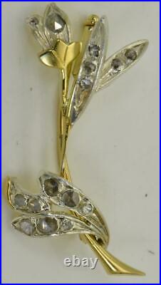 Rare antique Imperial Russian 18k gold(72), diamonds flower brooch in box c1890