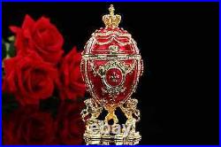 Red Royal Crown Faberge Russian Lion Imperial Egg Easter Trinket Jewellery Box