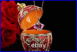 Red Royal Crown Faberge Russian Lion Imperial Egg Easter Trinket Jewellery Box