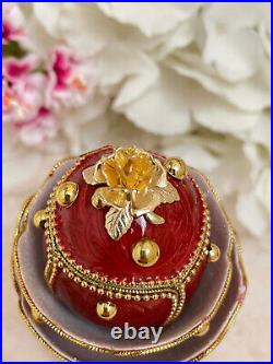 Rose Faberge egg Vintage Gift Antique Imperial Russian Faberge Trinket 24k RUBY
