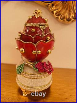 Rose Faberge egg Vintage Gift Antique Imperial Russian Faberge Trinket 24k RUBY