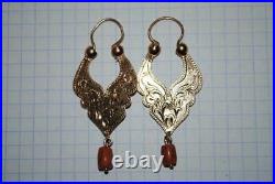 Royal Antique Imperial Russian ROSE Gold 56 14K Jewelry Earrings Natural Coral