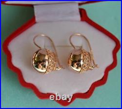 Royal Original Vintage Rare Earrings USSR Soviet Russian Solid Rose Gold 583 14k