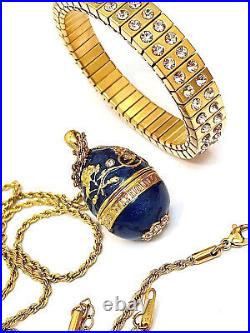Royal Russian Faberge egg Handmade Jewelry Fabergé Egg SET Anniversary Blue gift