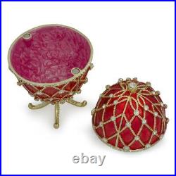 Royal Trellis with Crystals on Red Enamel Royal Inspired Metal Easter Egg 7