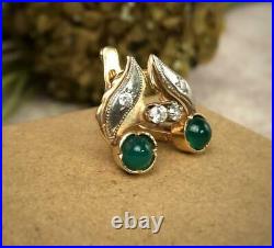 Royal Vintage Original Solid Gold 14k 585 Earrings Women's Jewelry Chrysoprase