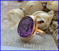 Royal Vintage Rare USSR Russian Soviet Rose Gold Ring Amethyst 583 14K Size 8