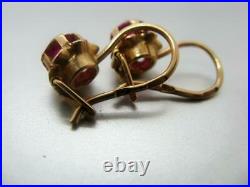 Royal Vintage Soviet Rose Gold 583 14k Stud Ear Earrings Corundum Stone USSR