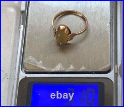 Royal Vintage Soviet Russian 583 14K ROSE GOLD RING Chalcedony Stone Size 8 USSR
