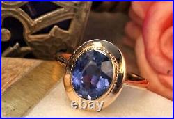 Royal Vintage Soviet Russian 583 14K ROSE GOLD RING Sapphire Stone Size 8.5 USSR