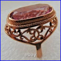 Royal Vintage Soviet Russian 583,14k Gold Ring With Amethyst Size 11,5